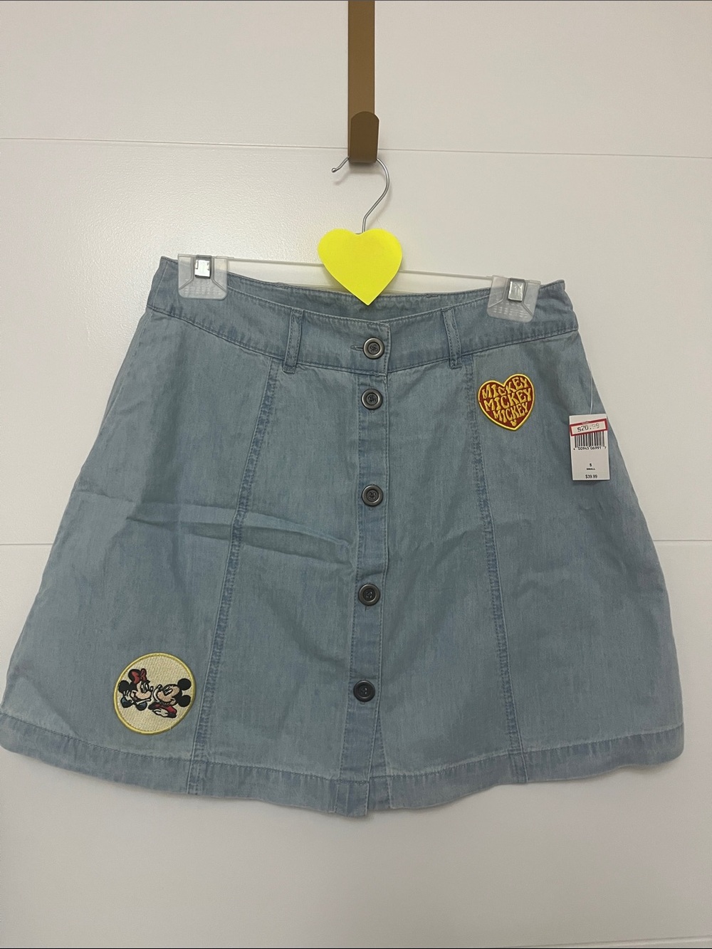 Disney Light Blue A-Line Button-Front Skirt with Mickey Patches